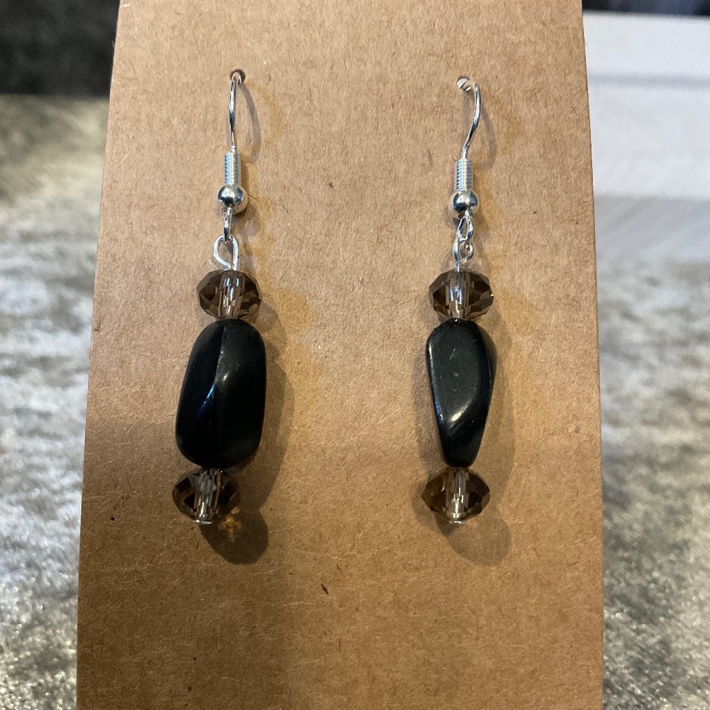Brown and Black Glass Bead Dangle Pierced Earrings